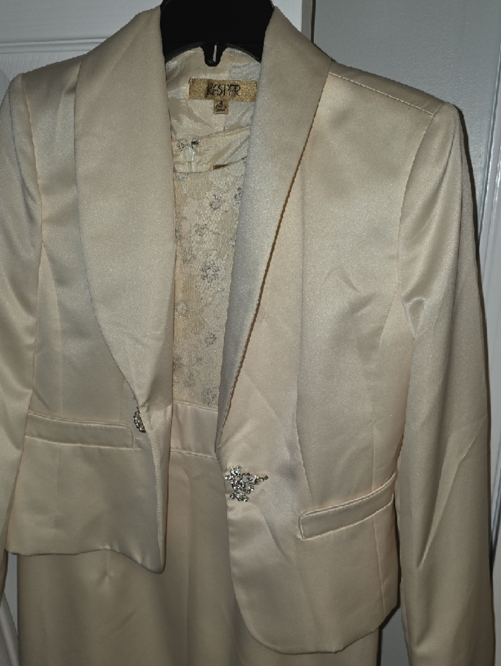 Kasper Cream Satin Two-Piece Dress with Jeweled Jacket - Picture 8 of 9